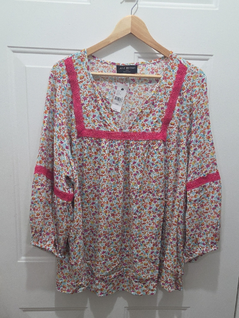 NWT Lane Bryant Pink Floral Notch Neck Peasant Tunic 18/20
